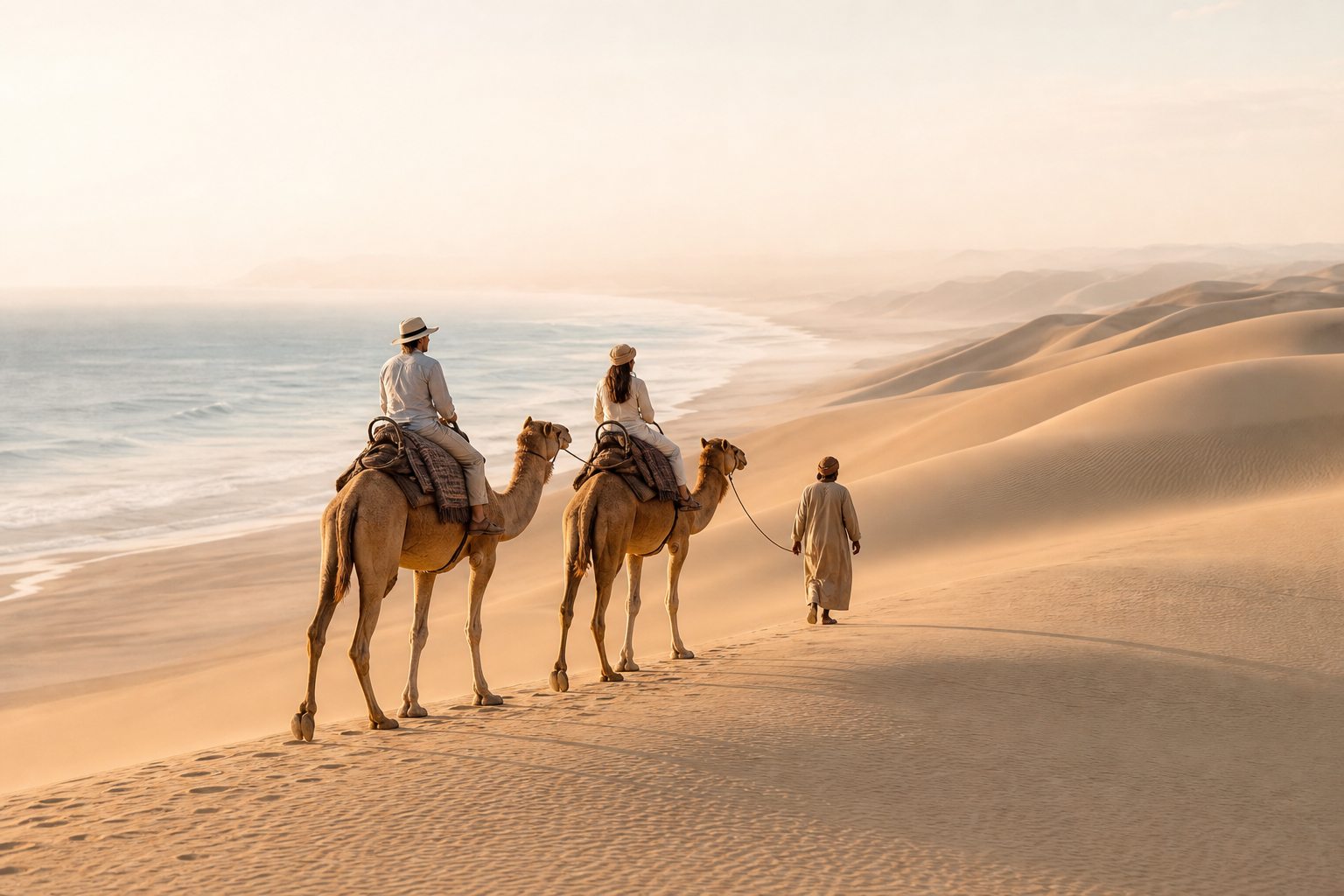 Camel ride along Namibian coastal dunes near Swakopmund