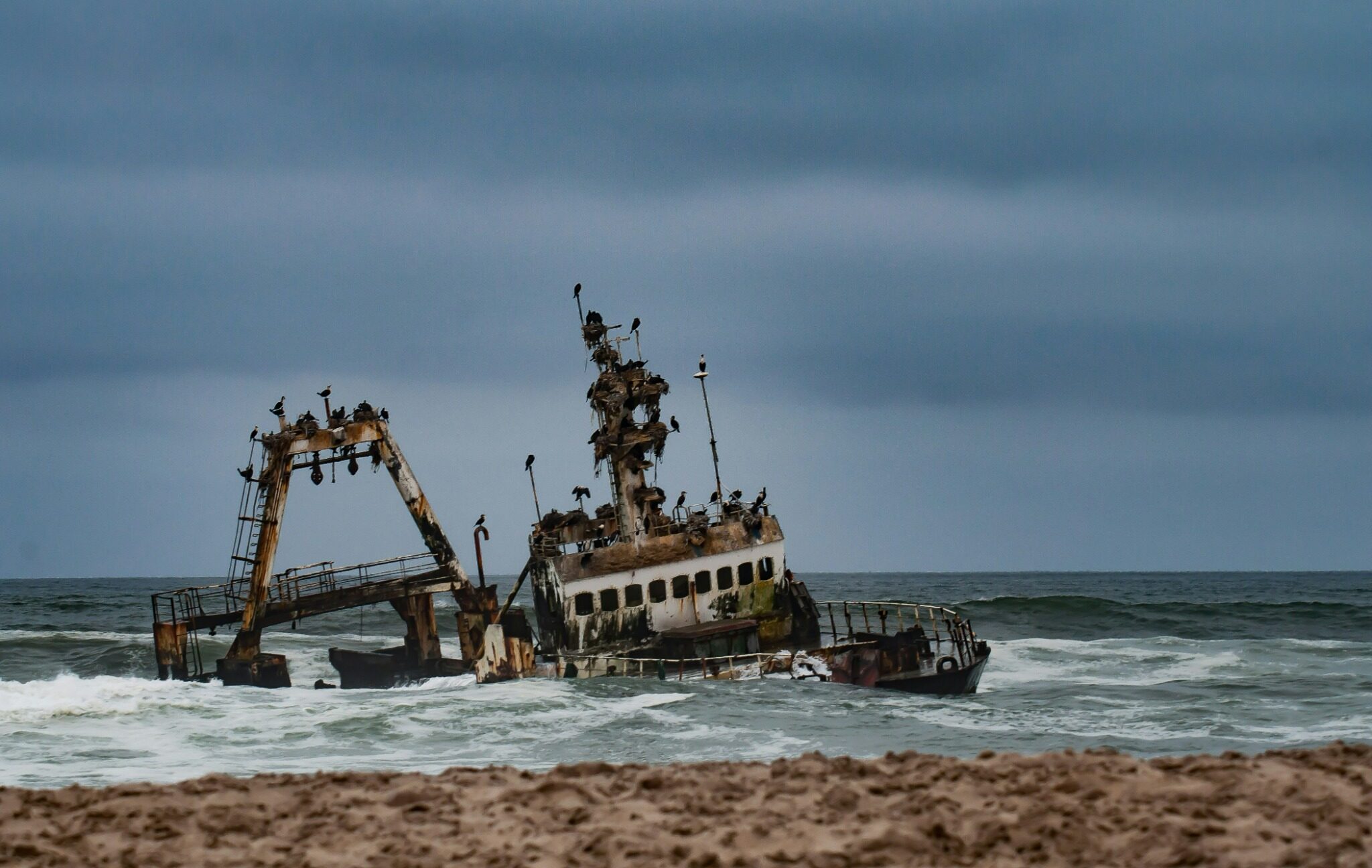 Shipwreck in the Atlantic surf along Namibia's Skeleton Coast