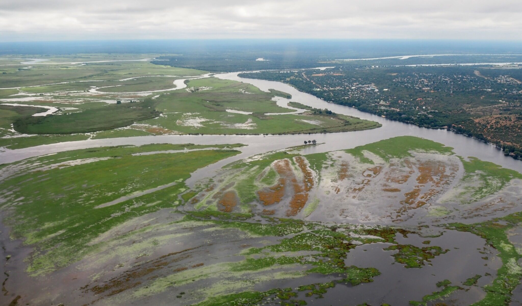 Aerial view of the Chobe wetlands near the Zambezi confluence