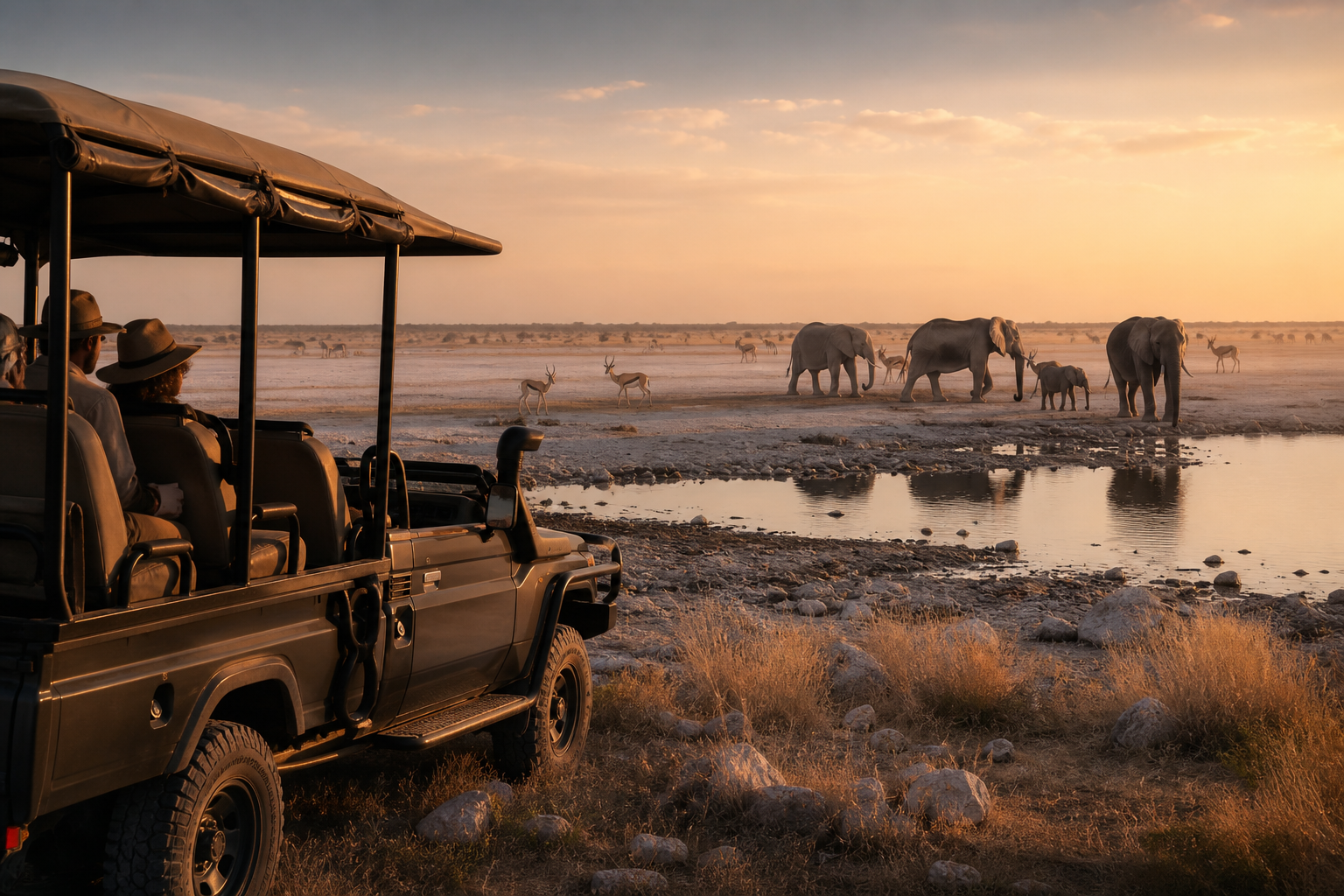 Private safari vehicle near wildlife