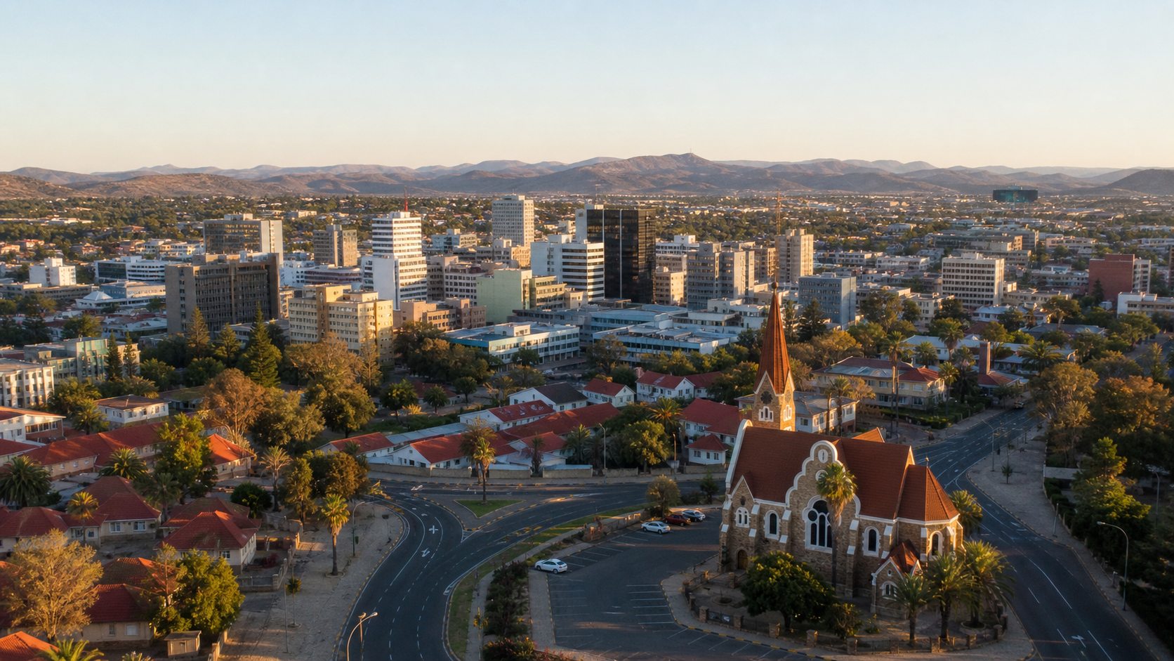 Windhoek city view with surrounding hills